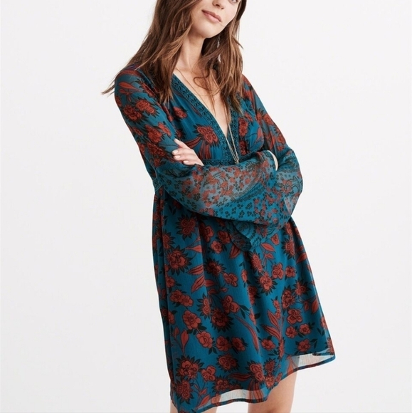 Abercrombie & Fitch floral Bohemian turquoise dress - Picture 1 of 6